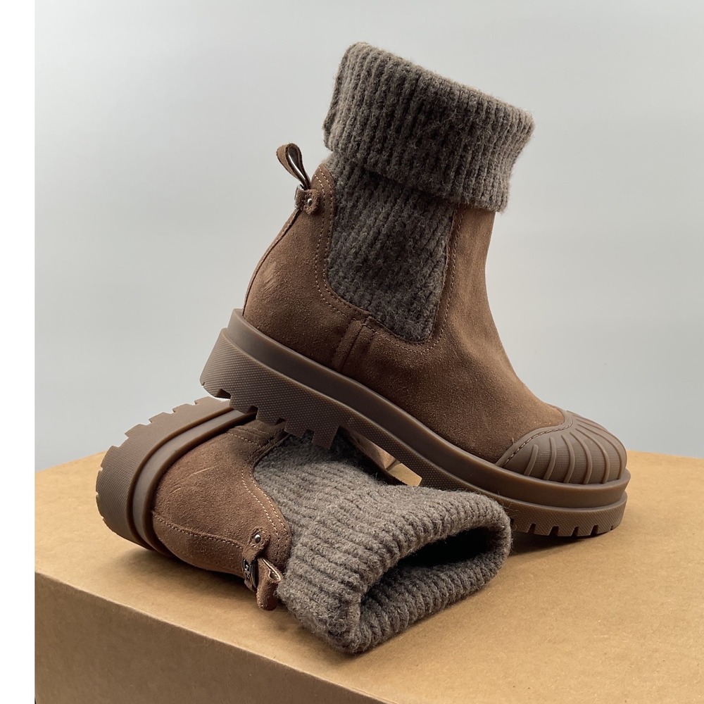 Sam Edelman Steele Brown Suede Knit Sock Lug Sole Ankle Boots Womens 7 EUR 37